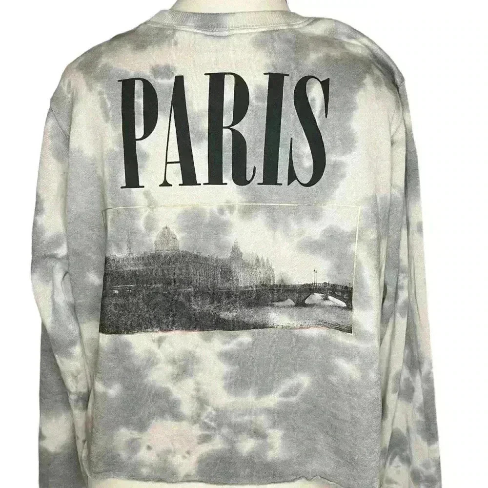 Public Library Paris graphic pullover fleece cropped sweatshirt Size Small Women